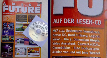 Die Zeitschrift AMIGA FUTURE kündigt schon auf der Titelseite einen gewissen Ohrenblicke-Podcast an, der sich auf der Heft-CD befindet